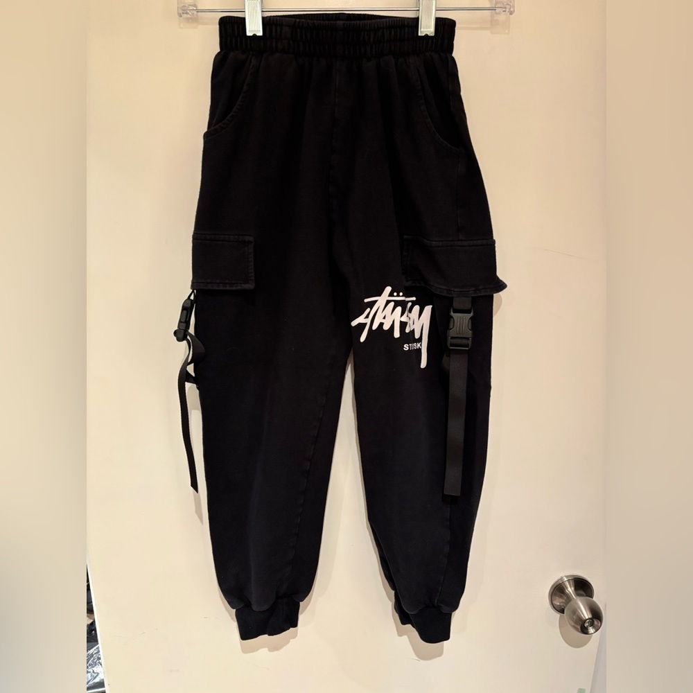 Kids Stussy Black Cargo Pants with Logo Detail
